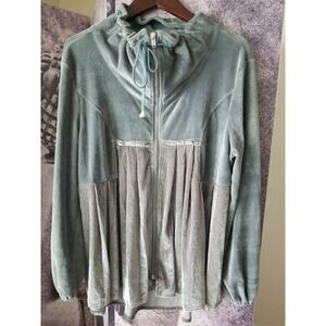 E2 Women's Full Zipper Velour Contrast Drawstring Collar Sweater‎ Jacket Size M
